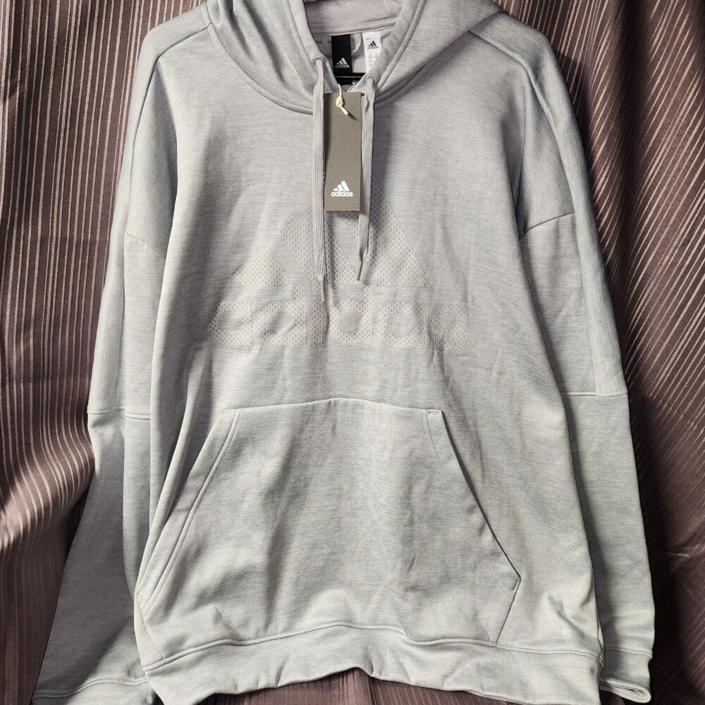 Adidas Men's Hoodie Fleece Athletic Pullover Logo Gray Size 2XL